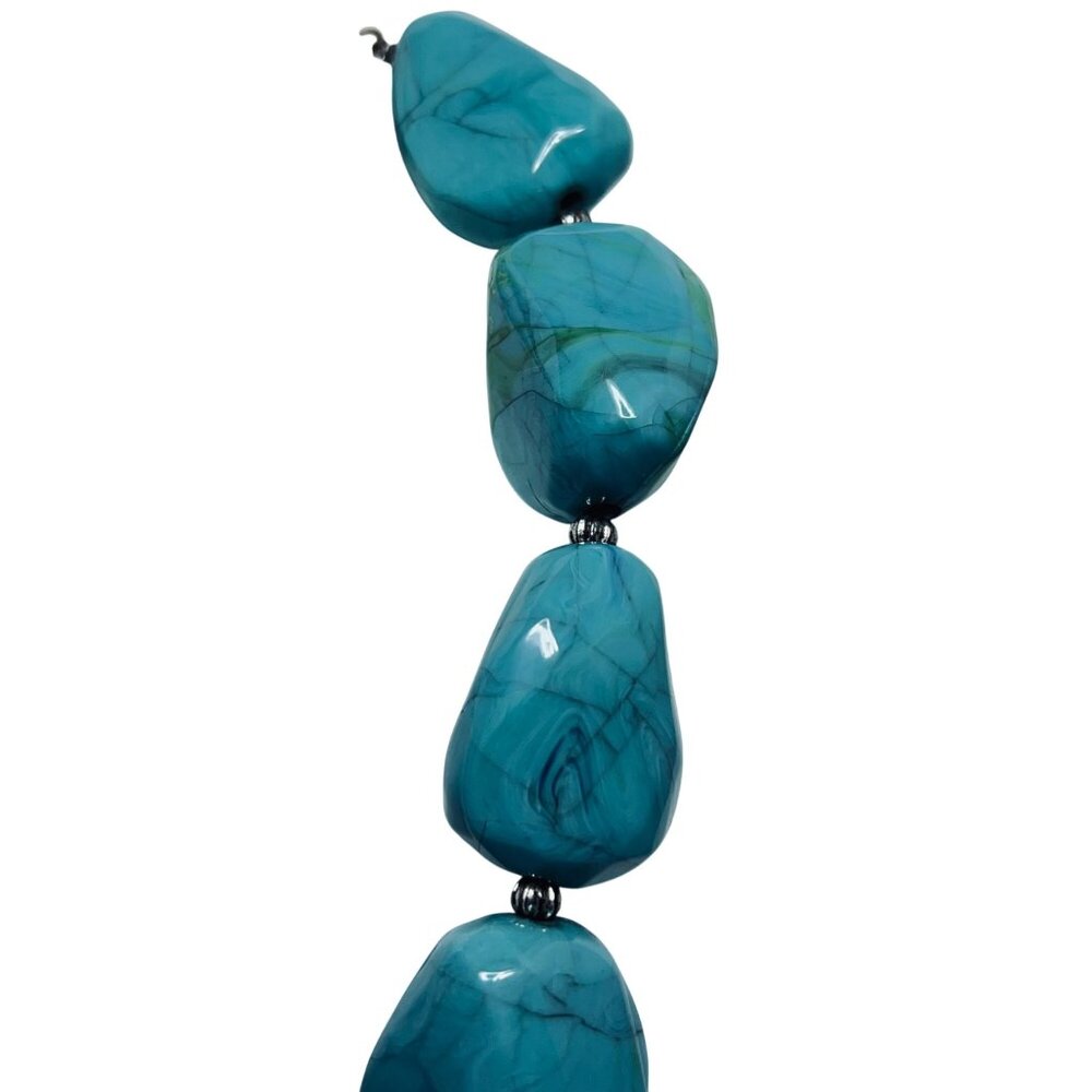 Robert J Graziano Chunky Faux Turquois And Silver Tone Necklace (5804) - Picture 4 of 7